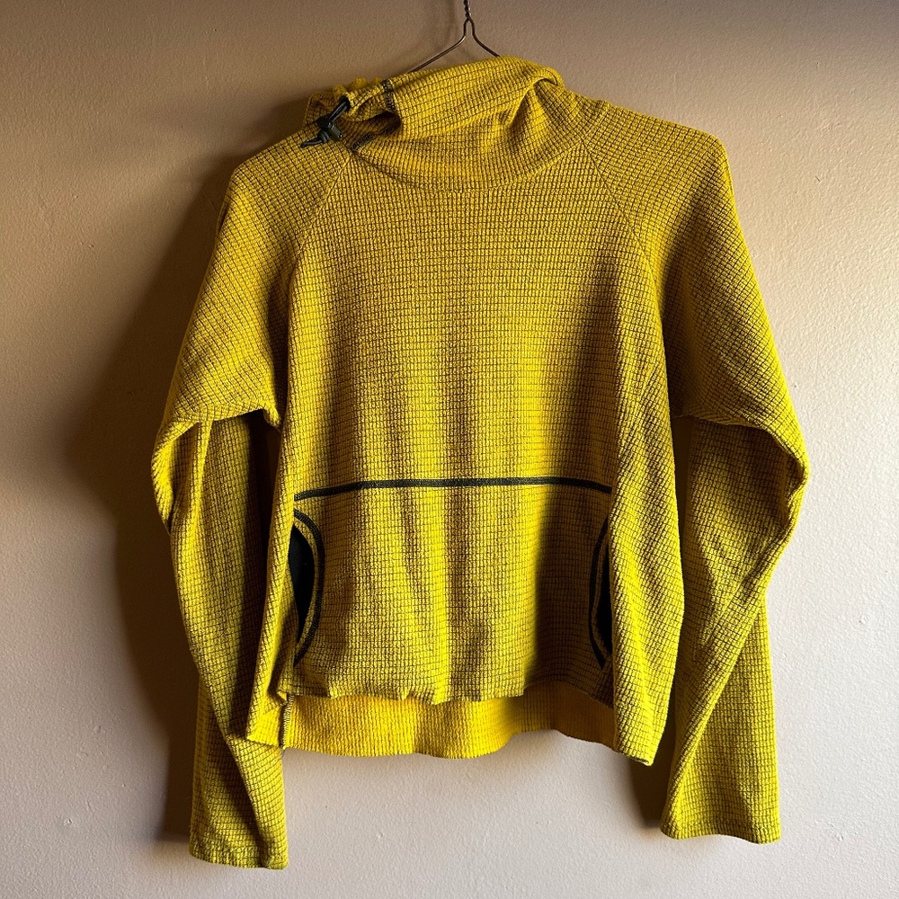 🌞 CROPPED Yellow MELANZANA Small 💛 Women's Microgrid Hoodie Sweatshirt Mustard